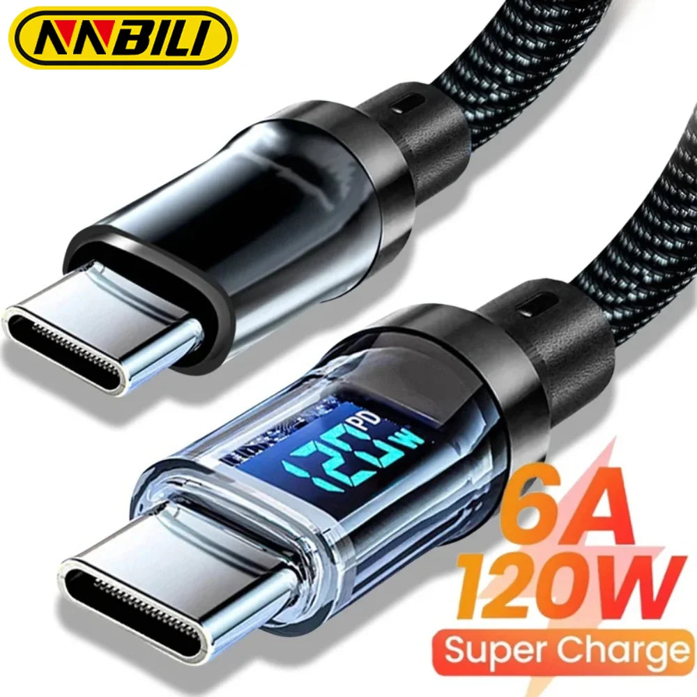 120W A-C and C-C Phone Super Fast Charging Cable with LED display screen, not compatible Xiaomi iPhone、 Samsung