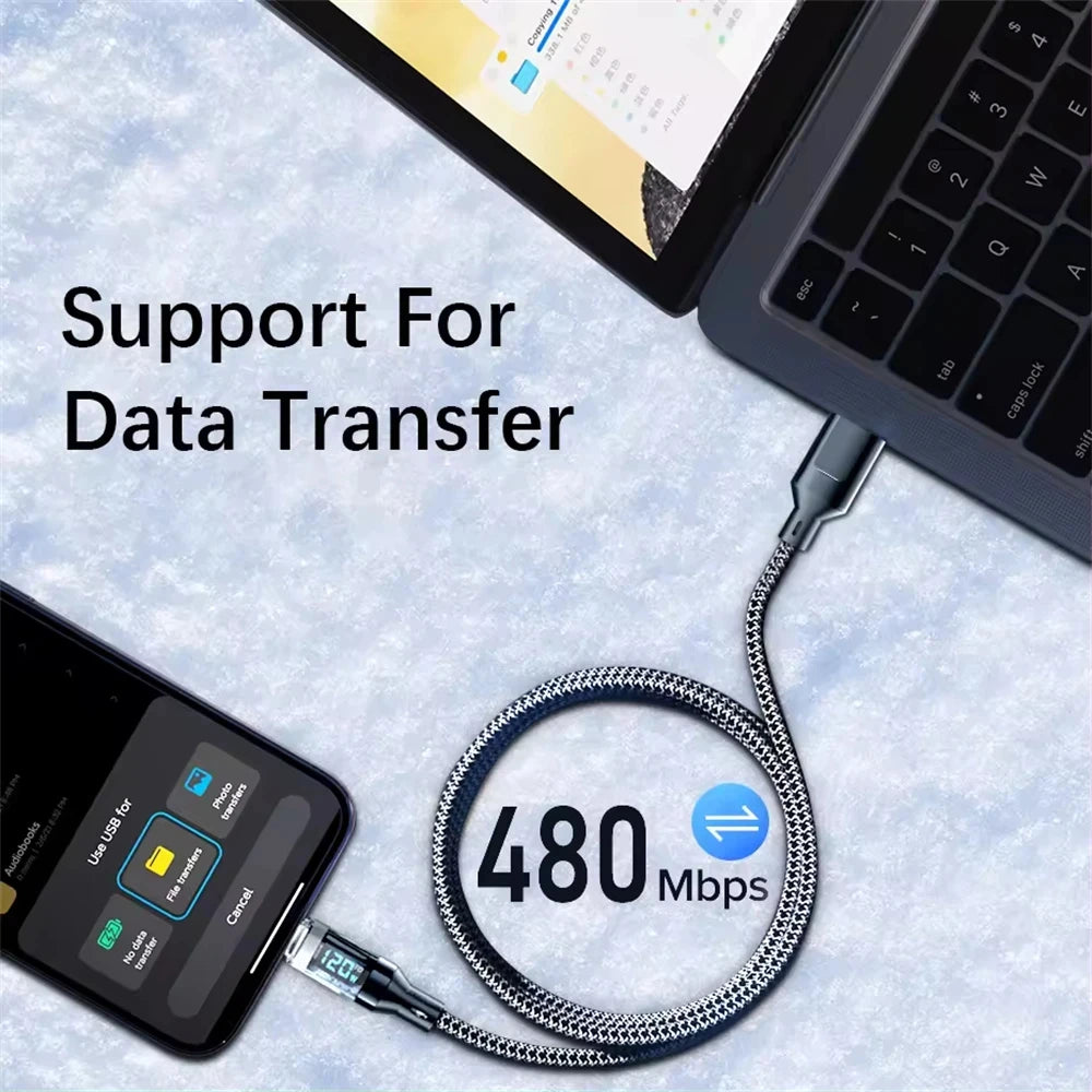 120W A-C and C-C Phone Super Fast Charging Cable with LED display screen, not compatible Xiaomi iPhone、 Samsung